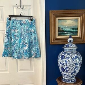 Women’s Key West Turquoise & White Seashell Tropical Party A Line Skirt Sz 4